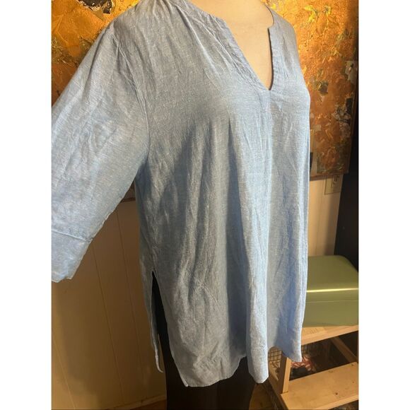 Lands' End Womens Linen Split Neck Tunic Soft Blue Linen 18 - Picture 4 of 9